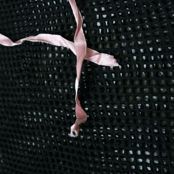 Black fish net long sleeve blouse with pink ribbon bow tie - Picture 6 of 8